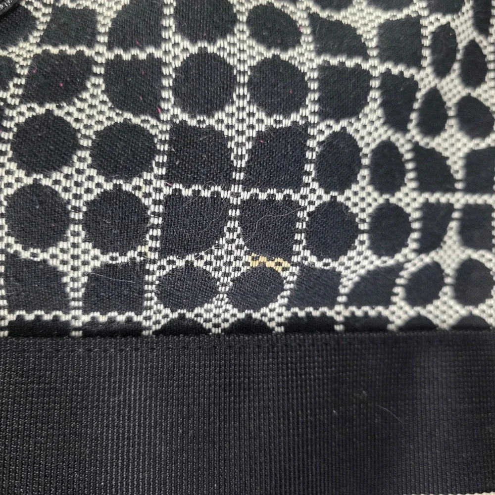 Kate Spade Black Cream‎ Spade Dot Jacquard Stripe Leather Trim Shoulder Bag Tote